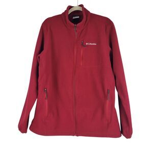 Columbia Mens Full Zip Fleece Jacket Long Sleeve Logo Polyester Red Size Large